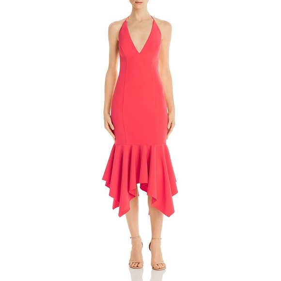 AIDAN BY AIDAN MATTOX HALTER CREPE MIDI DRESS